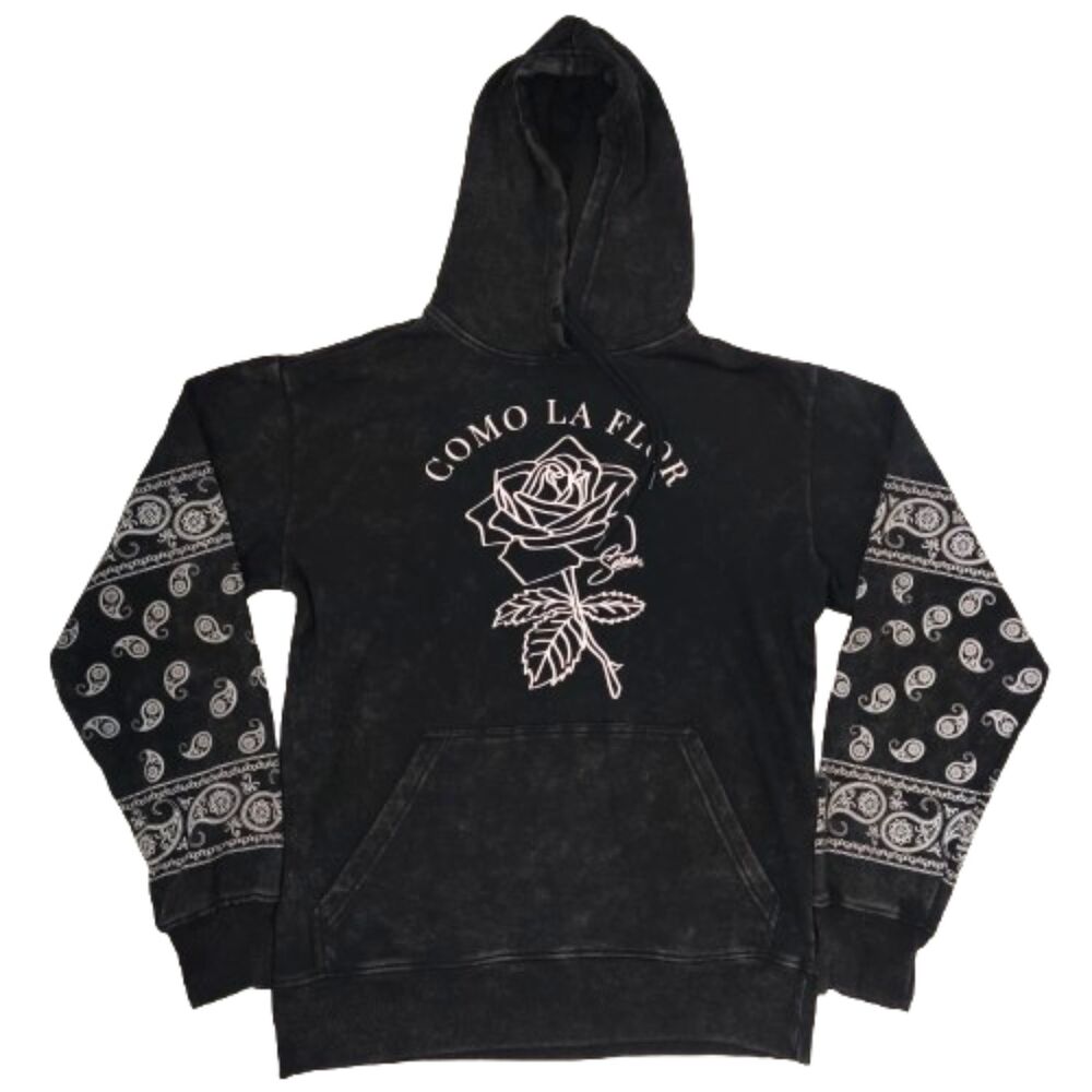 Selena Women’s S Como La Flor Rose Hoodie Black Bandana Paisley Sleeves